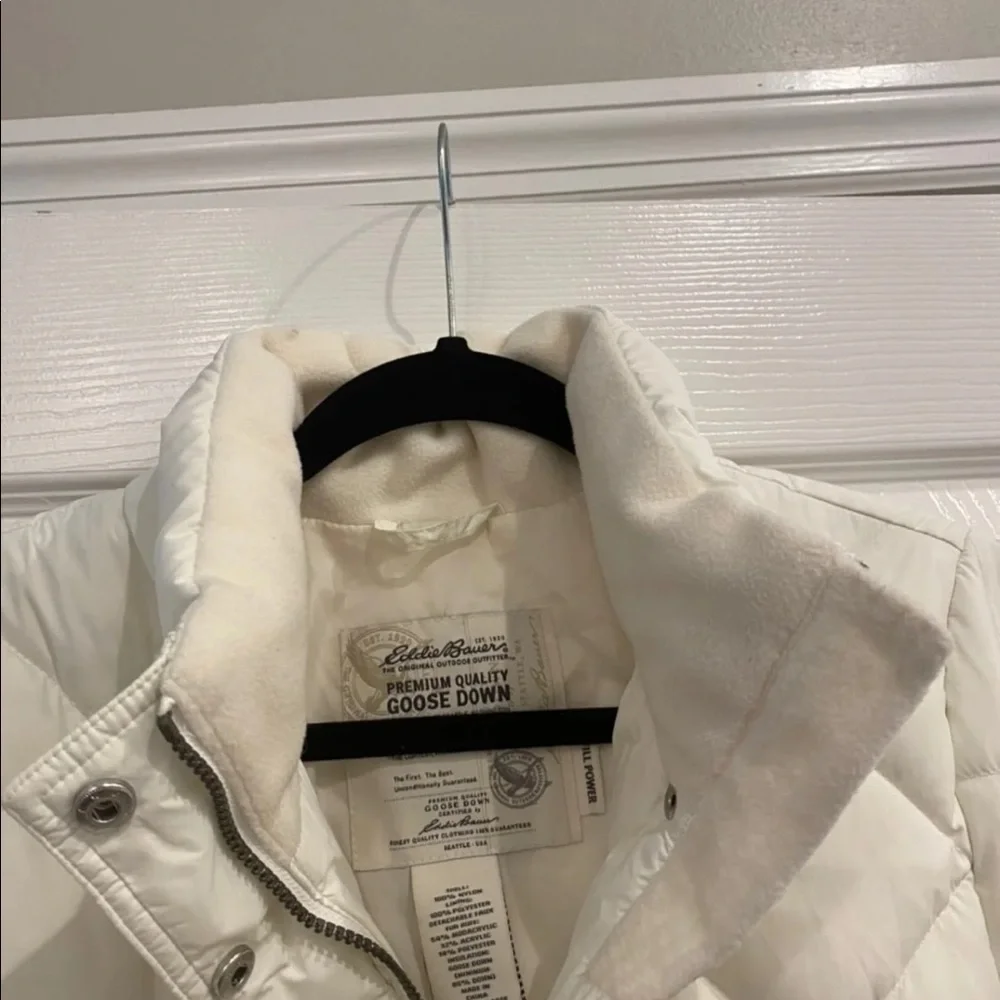 Eddie Bauer Ivory Quilted Belted Puffer Coat